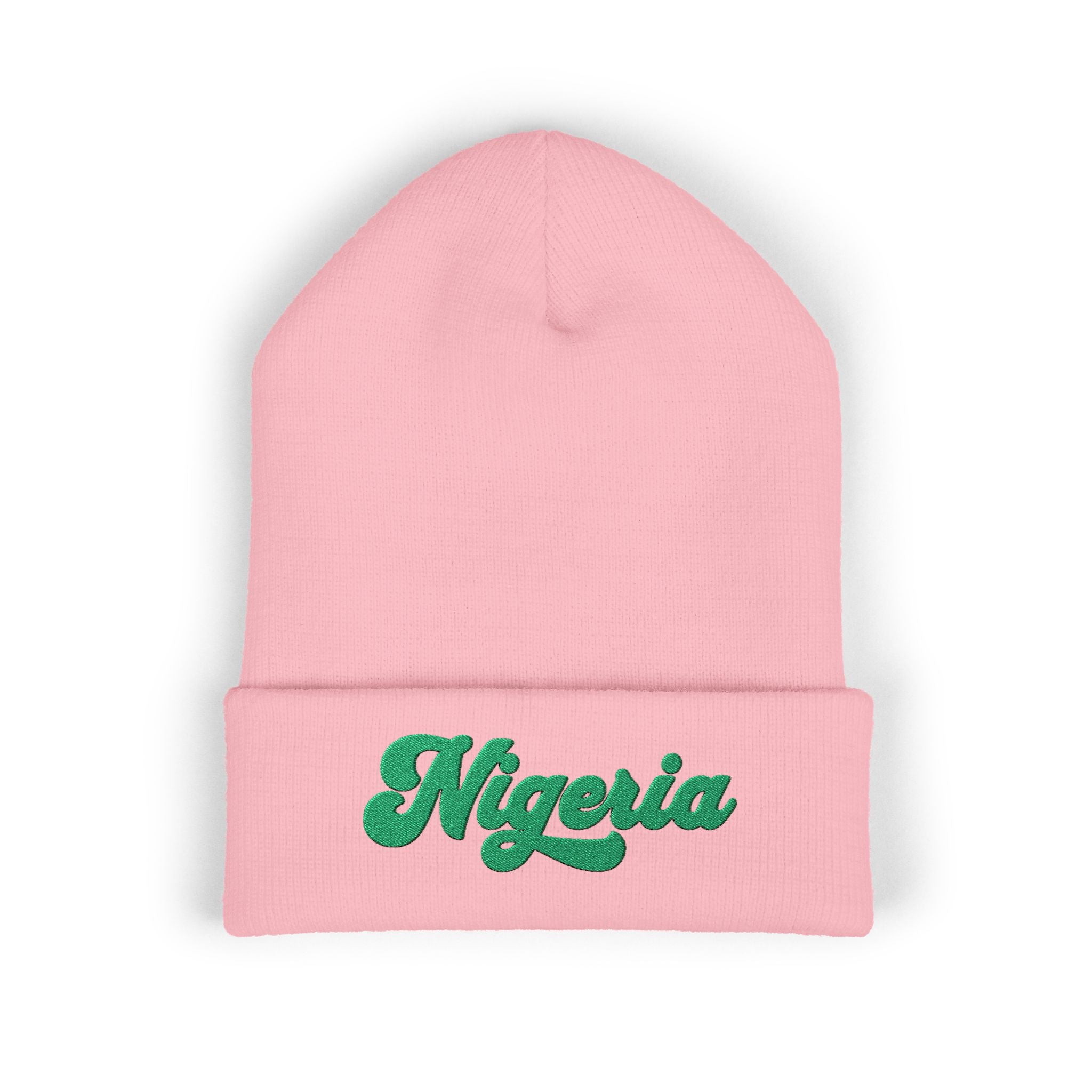 Nigeria Green Script Embroidered Beanie