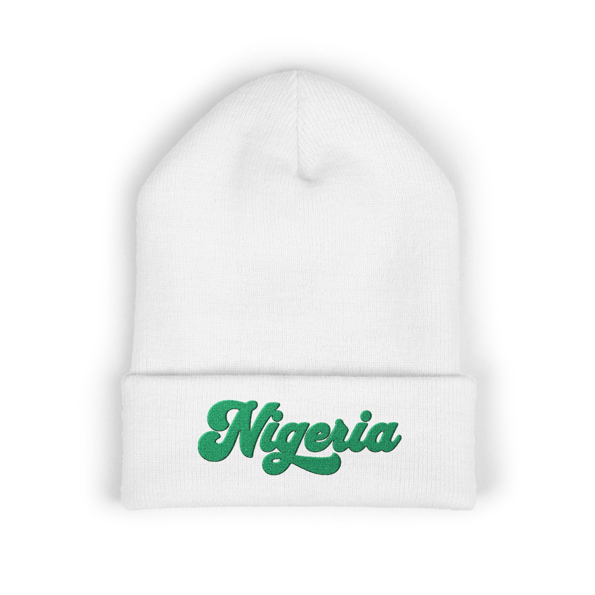 Nigeria Green Script Embroidered Beanie