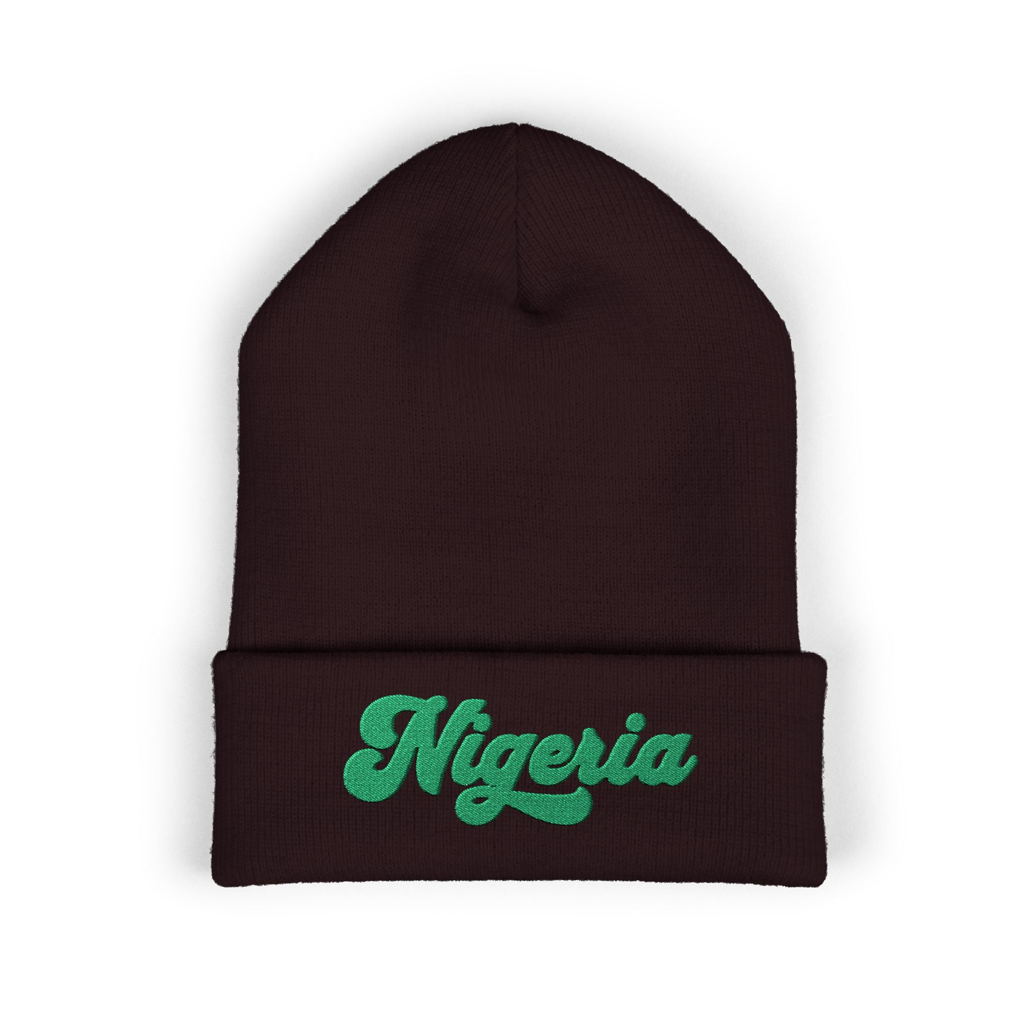 Nigeria Green Script Embroidered Beanie