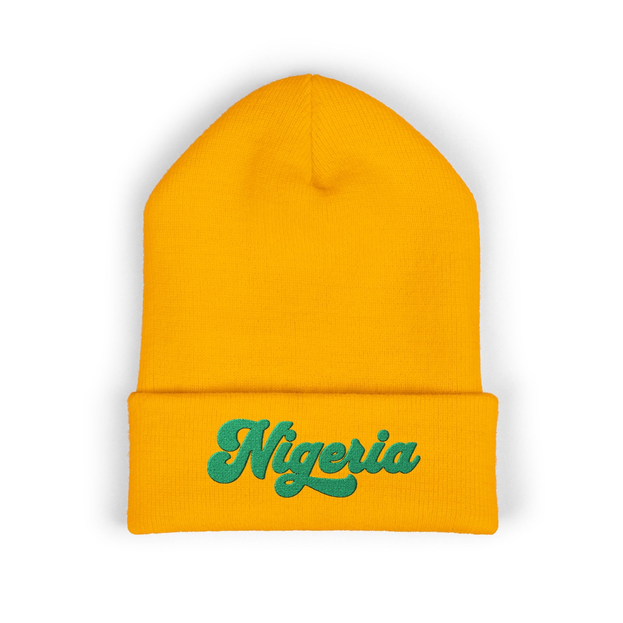 Nigeria Green Script Embroidered Beanie