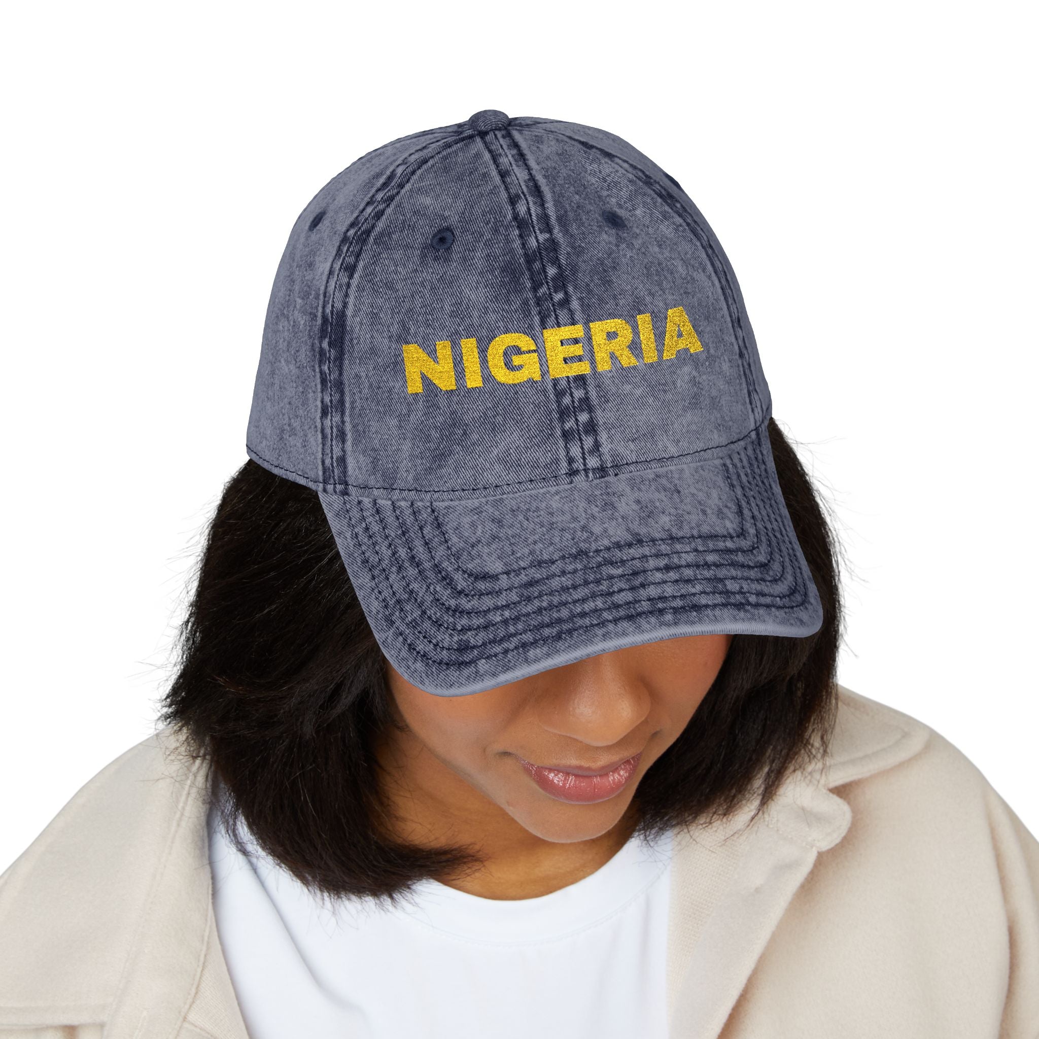 Nigeria Embroidered  Washed Black Dad Hat