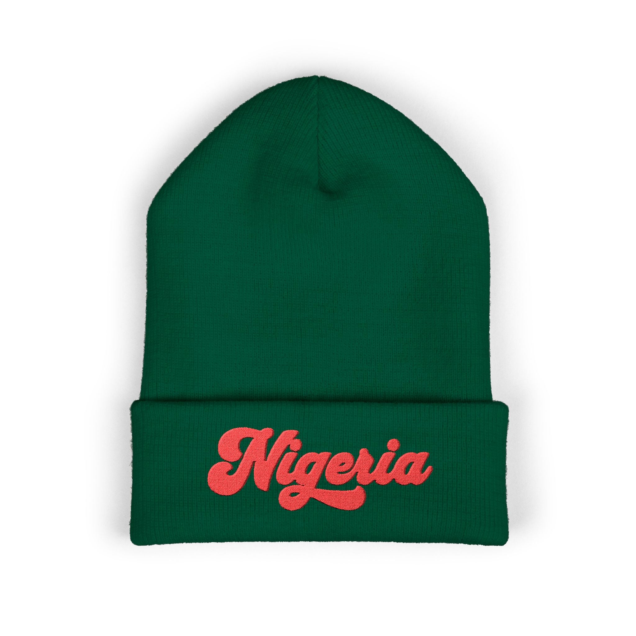 Nigeria Red Script Embroidered Beanie