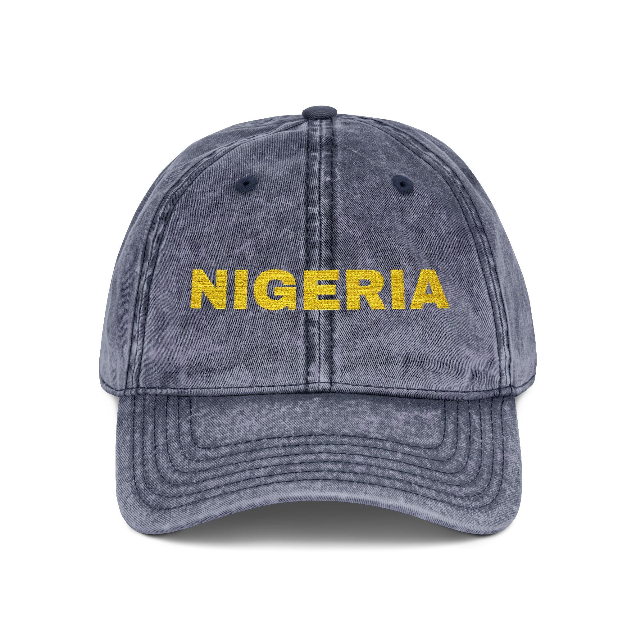 Nigeria Embroidered  Washed Black Dad Hat