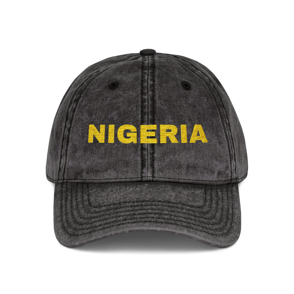 Nigeria Embroidered  Washed Black Dad Hat