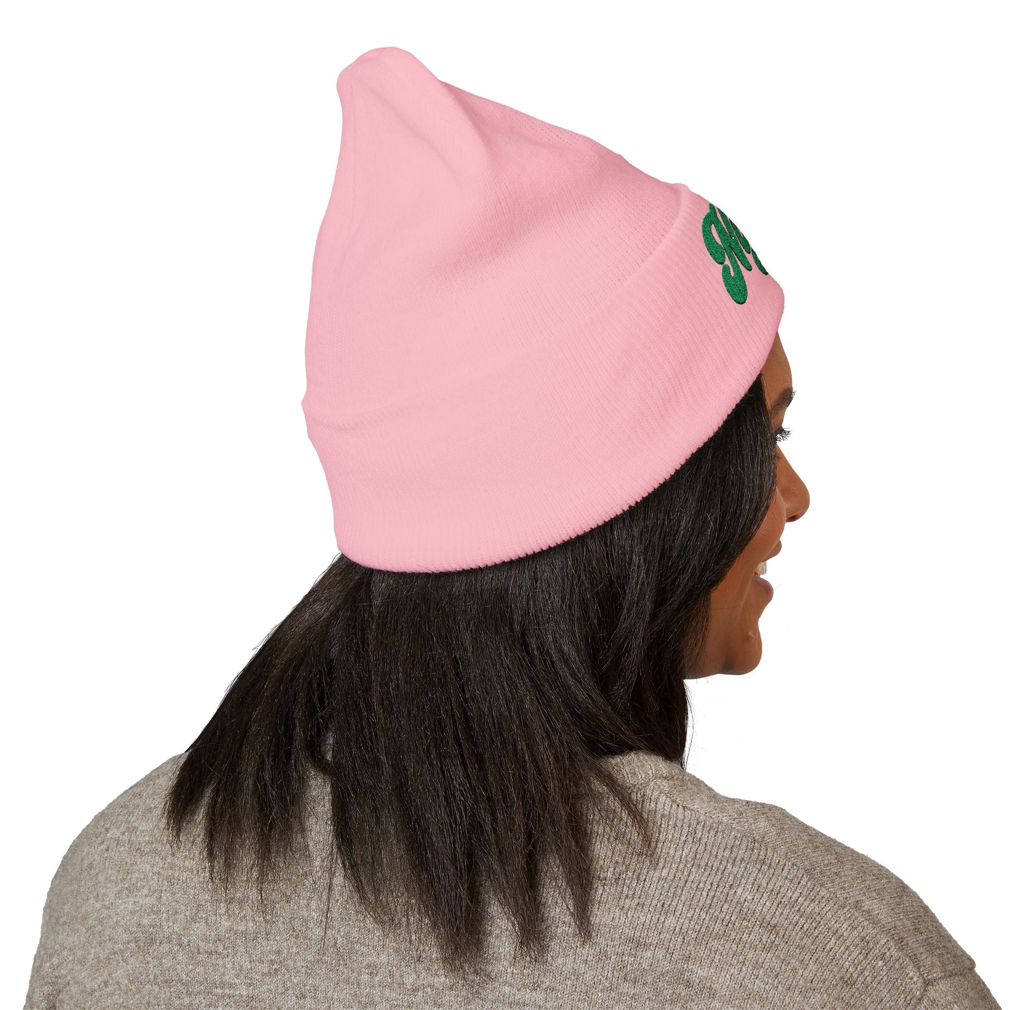 Nigeria Green Script Embroidered Beanie