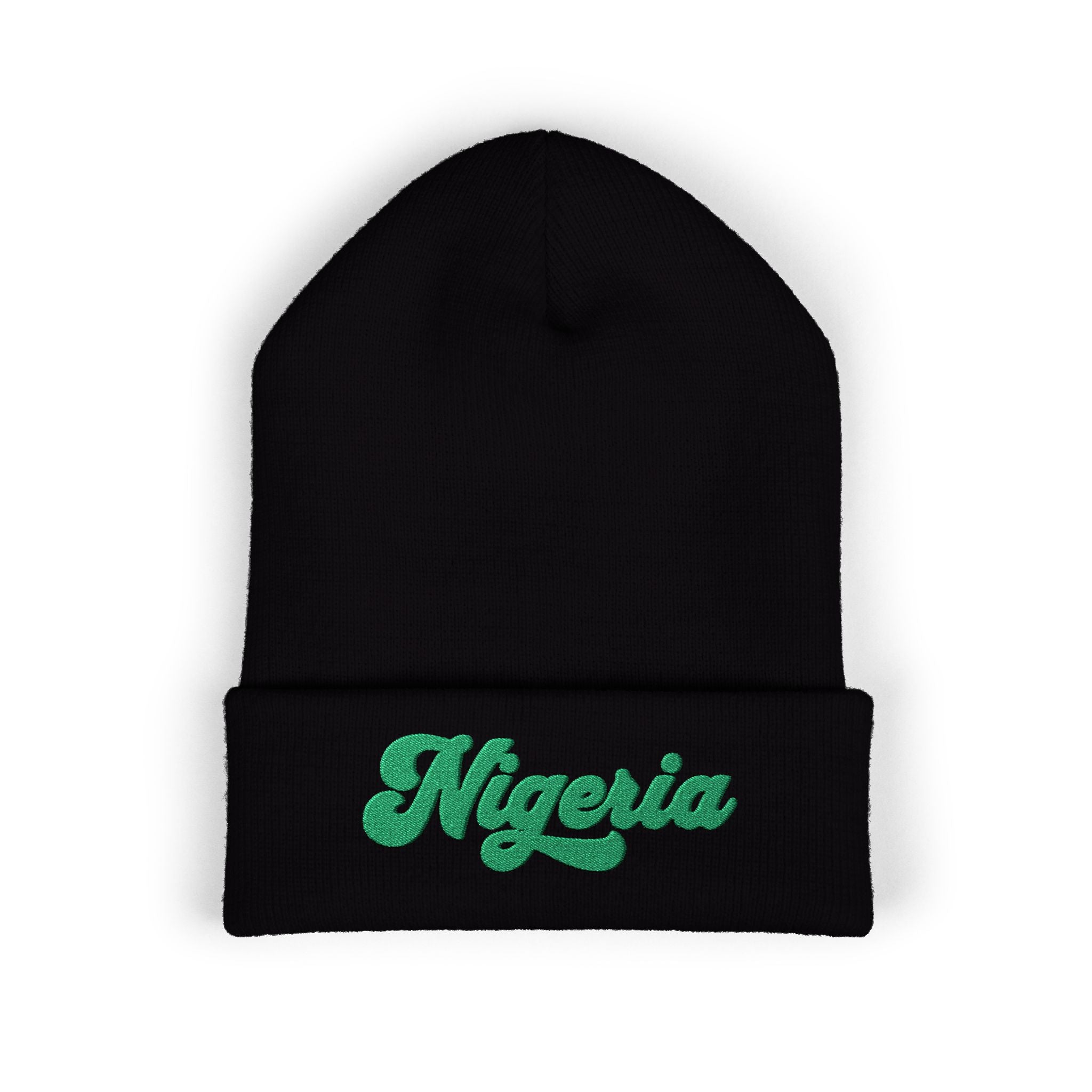 Nigeria Green Script Embroidered Beanie