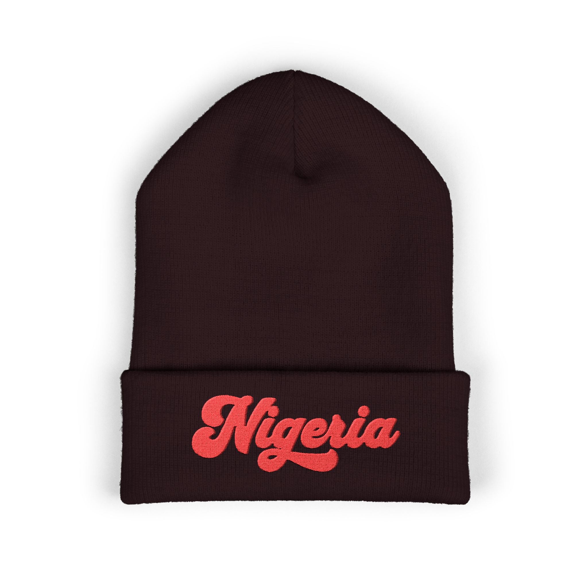 Nigeria Red Script Embroidered Beanie