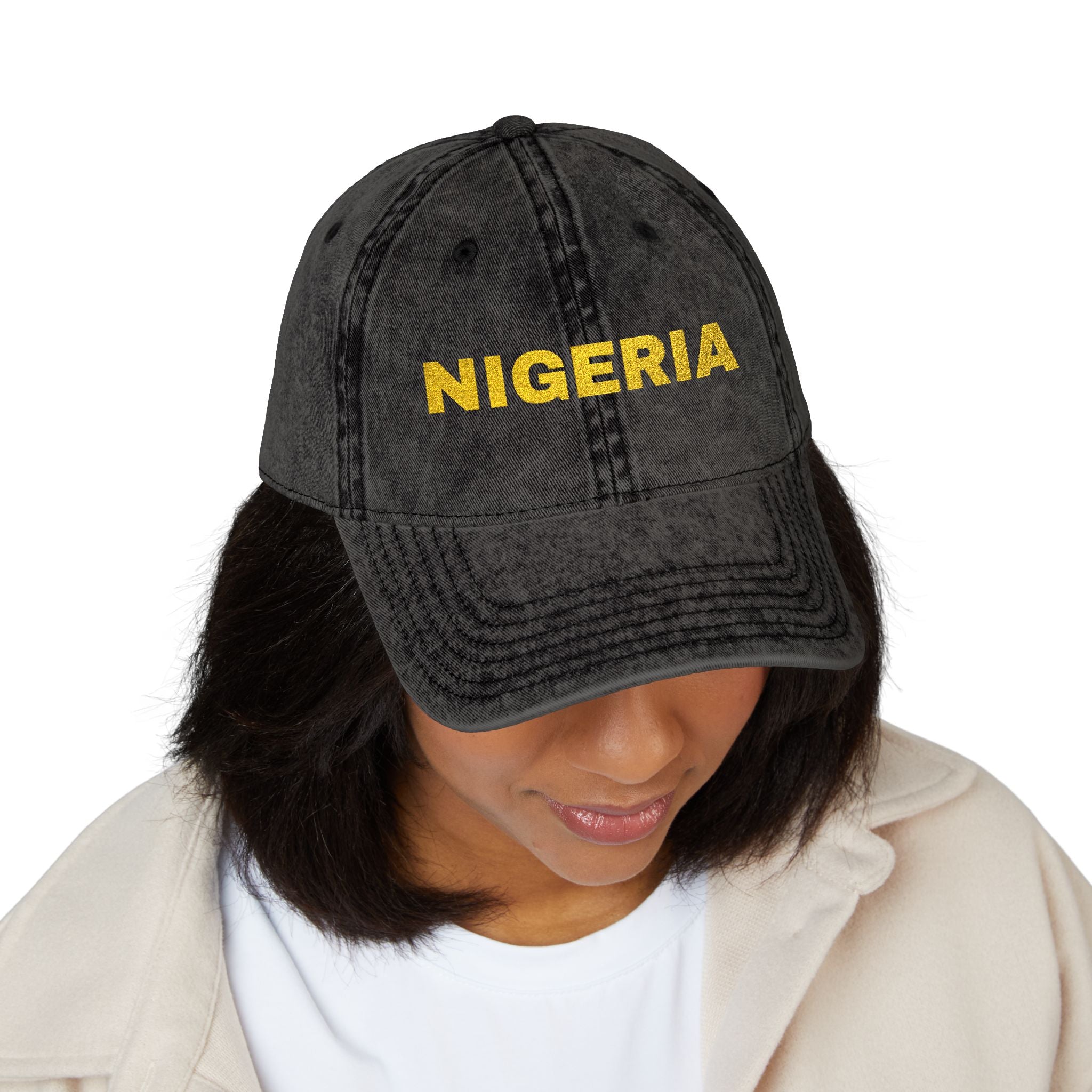 Nigeria Embroidered  Washed Black Dad Hat