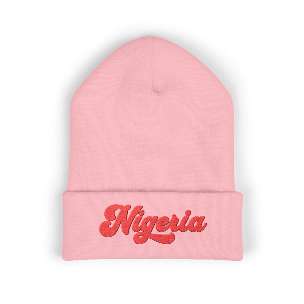 Nigeria Red Script Embroidered Beanie