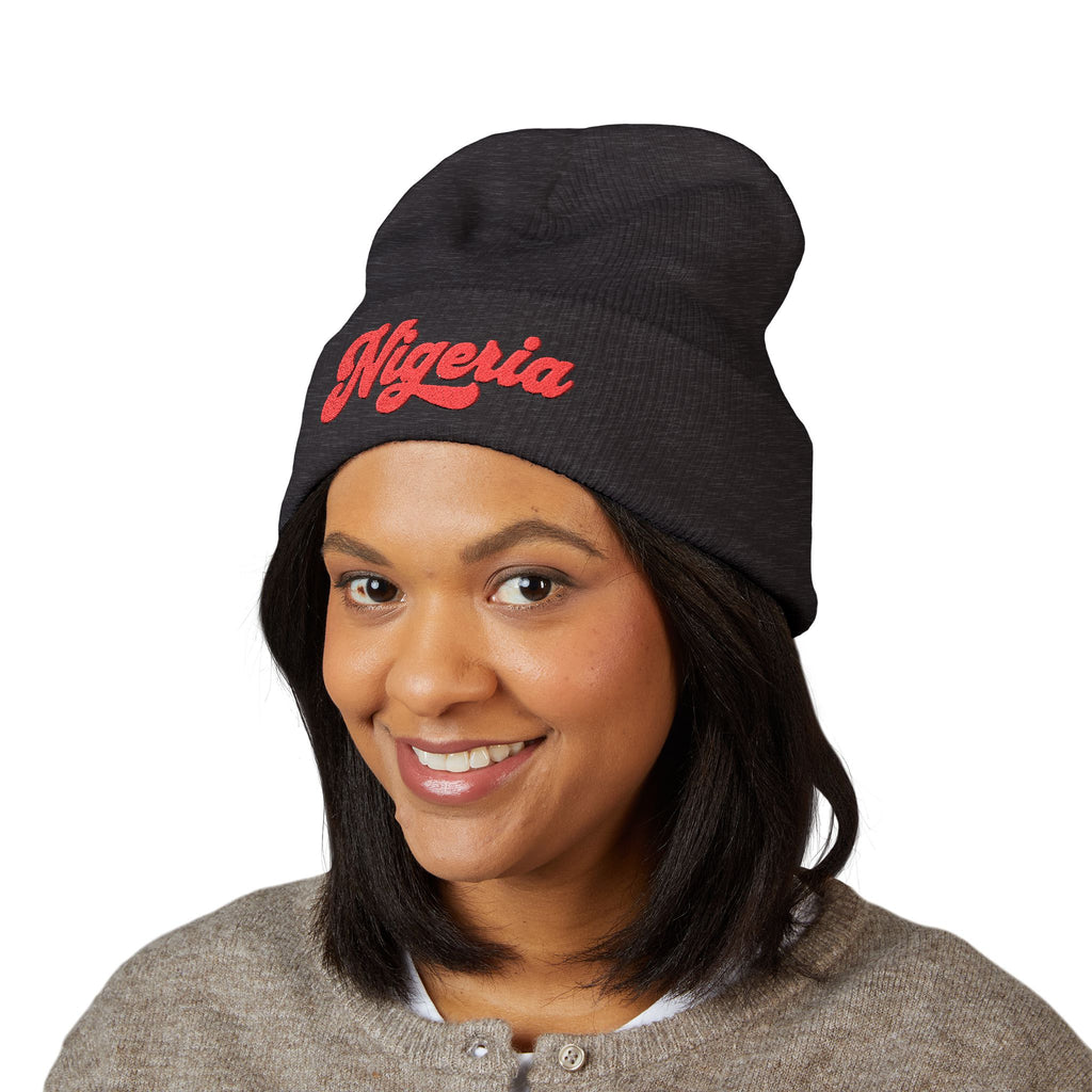 Nigeria Red Script Embroidered Beanie