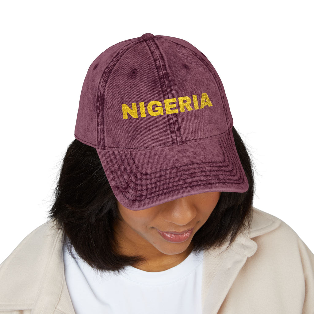 Nigeria Embroidered  Washed Black Dad Hat
