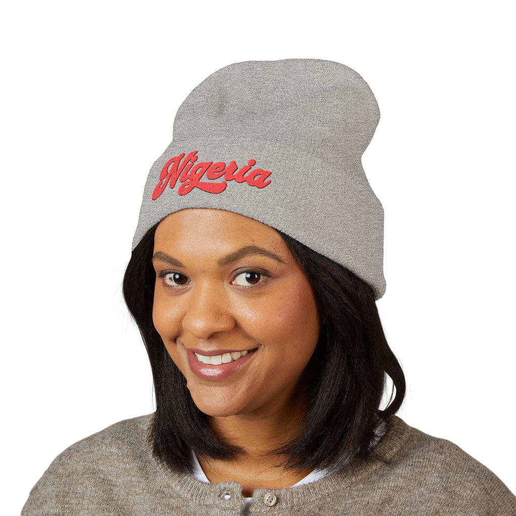 Nigeria Red Script Embroidered Beanie