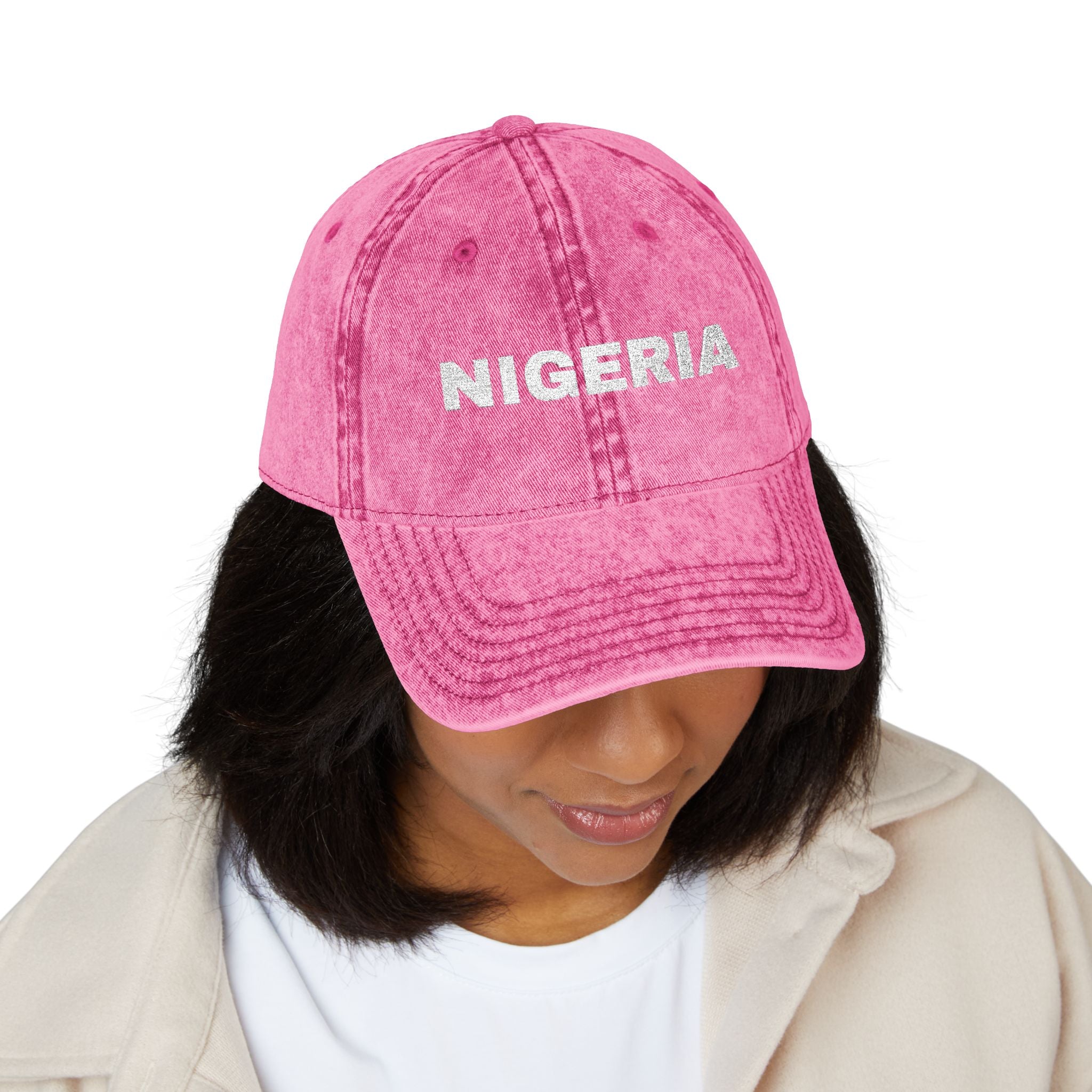 Embroidered "Nigeria" Distressed Baseball Cap