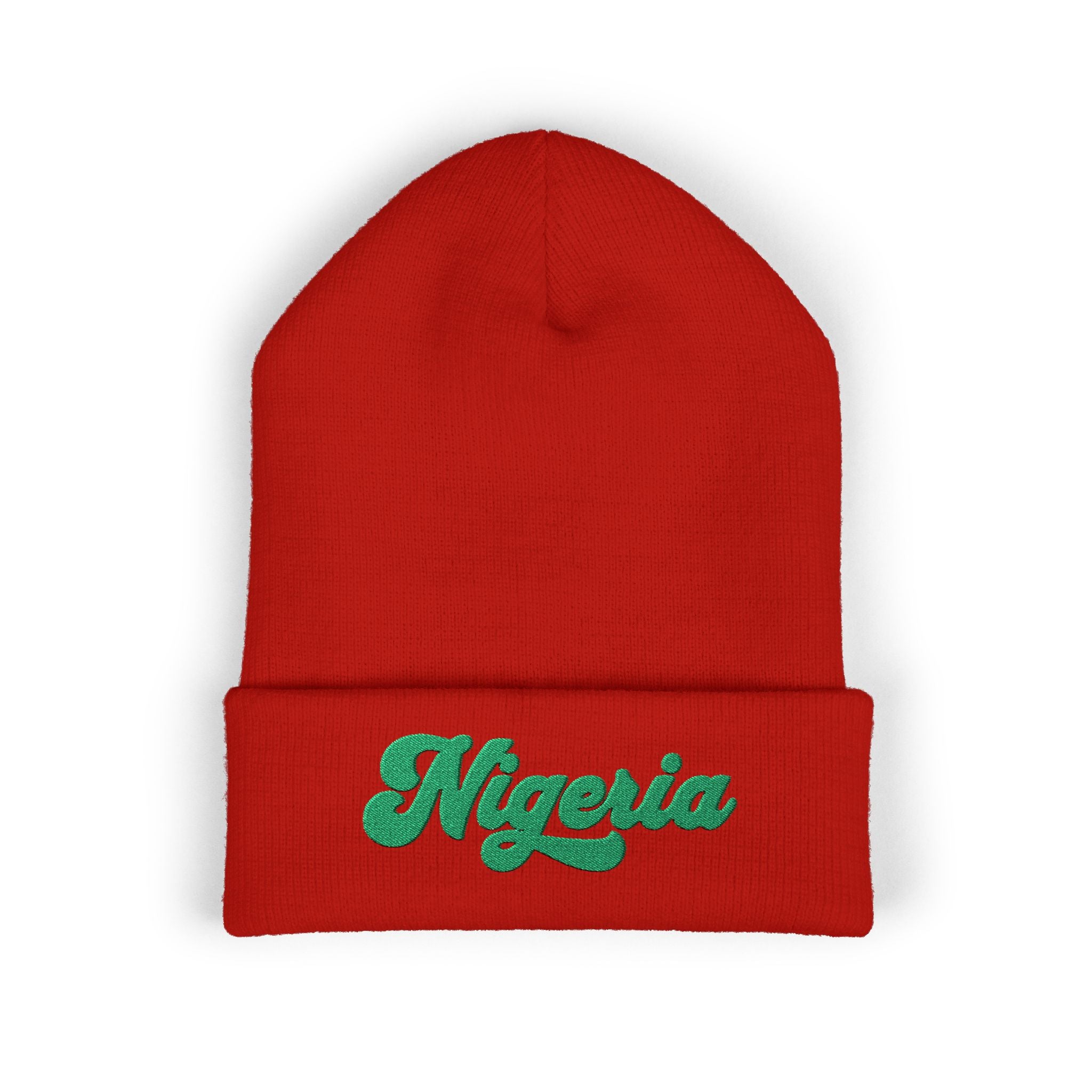 Nigeria Green Script Embroidered Beanie